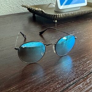Ray-Ban Round Metal Sunglasses with Blue Lenses